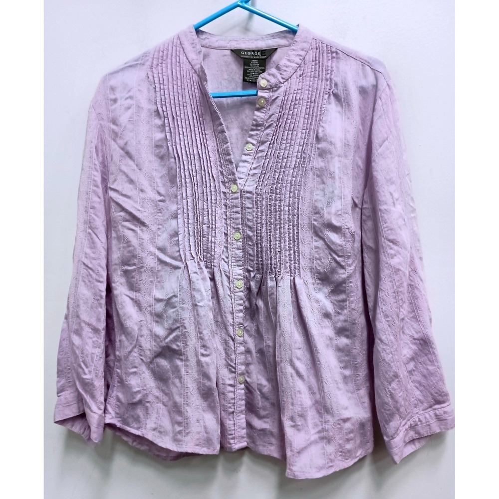 Y2K Vintage George ME BOHO Top Womens L Lavender Pintuck Embroidered